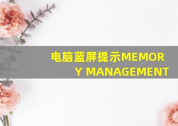 电脑蓝屏提示MEMORY MANAGEMENT